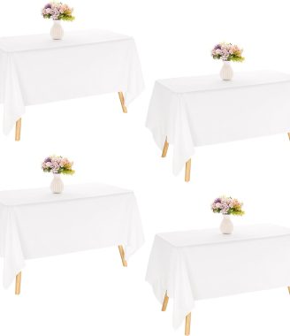 4 Pack Rectangle Tablecloth 60x102 Inch White Washable Polyester Table Cover for Wedding Dining Table Buffet Parties Banquet Decoration（White）